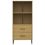 Bibliothèque à 2 tiroirs Marron 60x35x128,5 cm Bois massif OSLO – Image 2