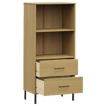Bibliothèque à 2 tiroirs Marron 60x35x128,5 cm Bois massif OSLO – Image 3