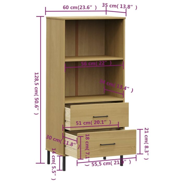 VXL8720845578176_g_en_hd_6.jpg Bibliothèque à 2 tiroirs Marron 60x35x128,5 cm Bois massif OSLO – Image 6