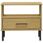 Table de chevet avec pieds en métal Marron Bois pin massif OSLO – Image 2