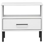 Table de chevet avec pieds en métal Blanc Bois pin massif OSLO – Image 2
