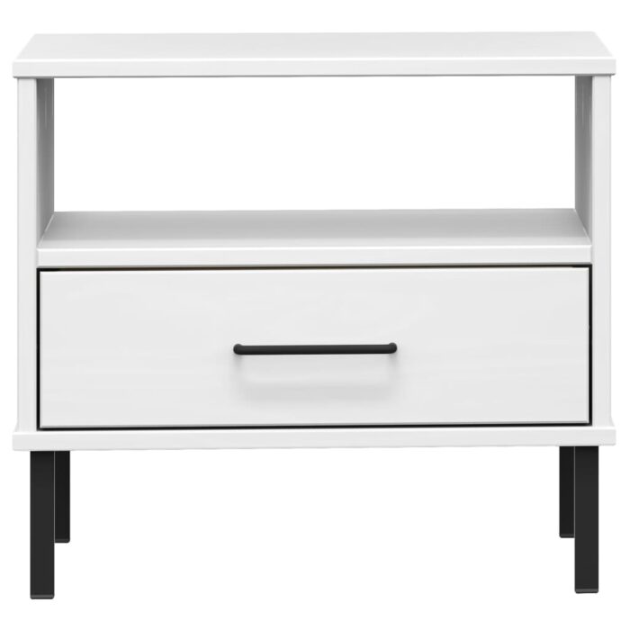 Table de chevet avec pieds en métal Blanc Bois pin massif OSLO – Image 2
