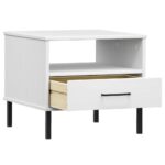 Table de chevet avec pieds en métal Blanc Bois pin massif OSLO – Image 3