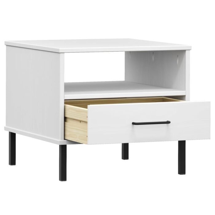 Table de chevet avec pieds en métal Blanc Bois pin massif OSLO – Image 3