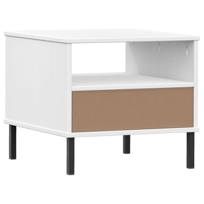 Table de chevet avec pieds en métal Blanc Bois pin massif OSLO – Image 5