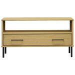 Table basse avec pieds en métal Marron 85x50x45 cm Bois OSLO – Image 2