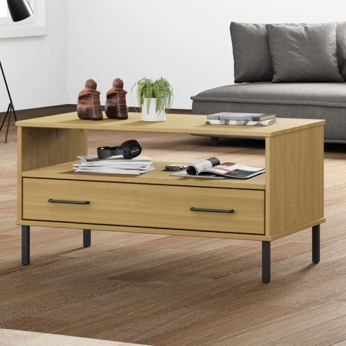VXL8720845578411_m_en_hd_1.jpg Table basse avec pieds en métal Marron 85x50x45 cm Bois OSLO – Image 1