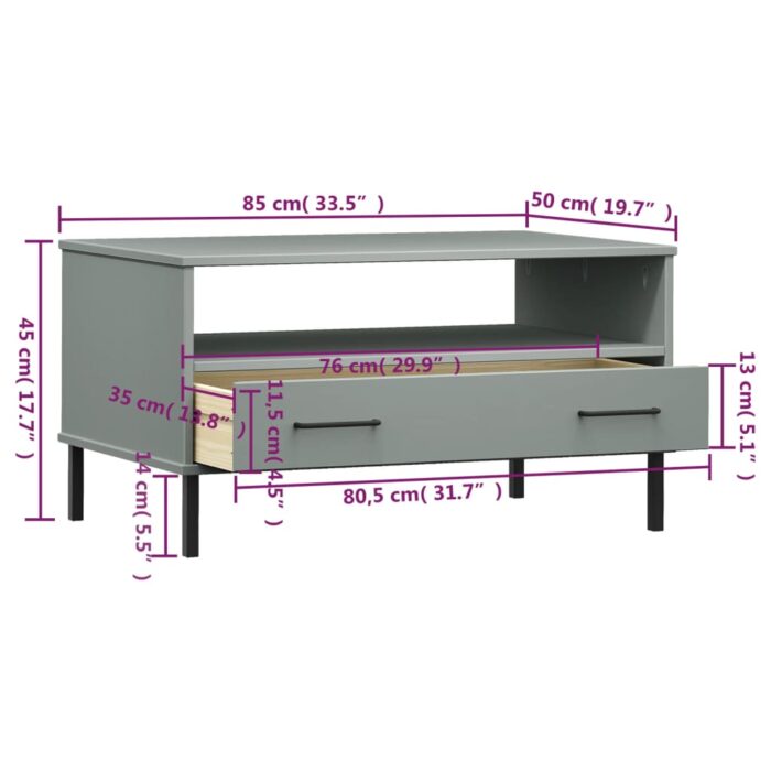 Table basse avec pieds en métal Gris 85x50x45 cm Bois OSLO – Image 6