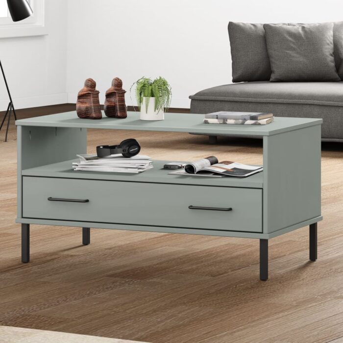 Table basse avec pieds en métal Gris 85x50x45 cm Bois OSLO – Image 1