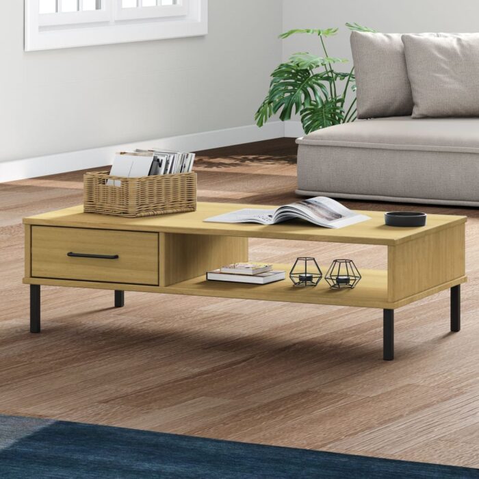 Table basse avec pieds en métal Marron Bois pin massif OSLO – Image 1