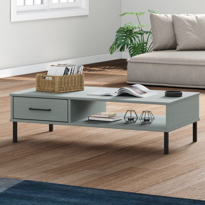 Table basse avec pieds en métal Gris Bois pin massif OSLO – Image 1