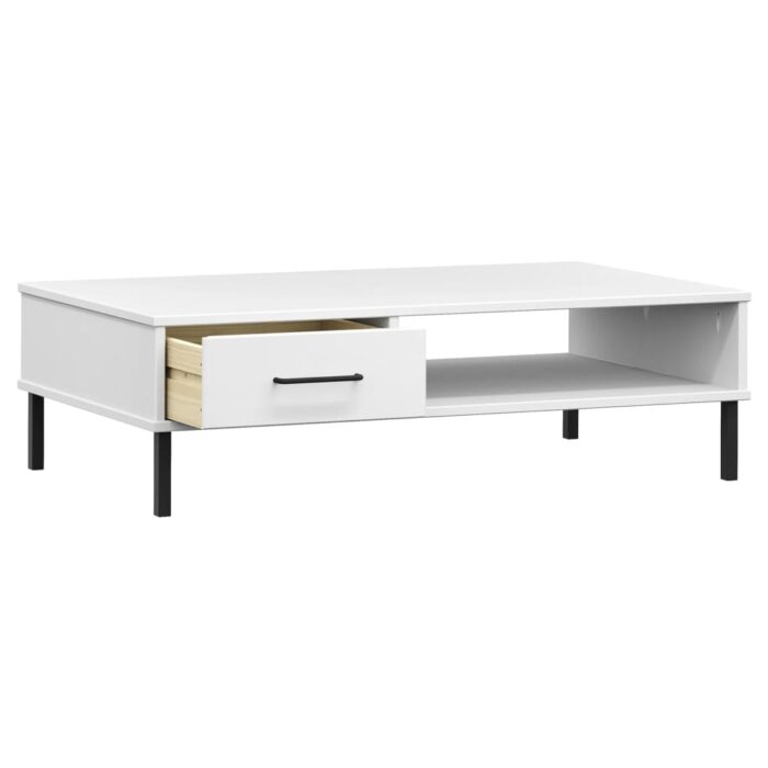 Table basse avec pieds en métal Blanc Bois pin massif OSLO – Image 3