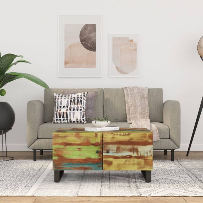 Table basse 80x50x40 cm Bois de récupération et d'ingénierie – Image 1