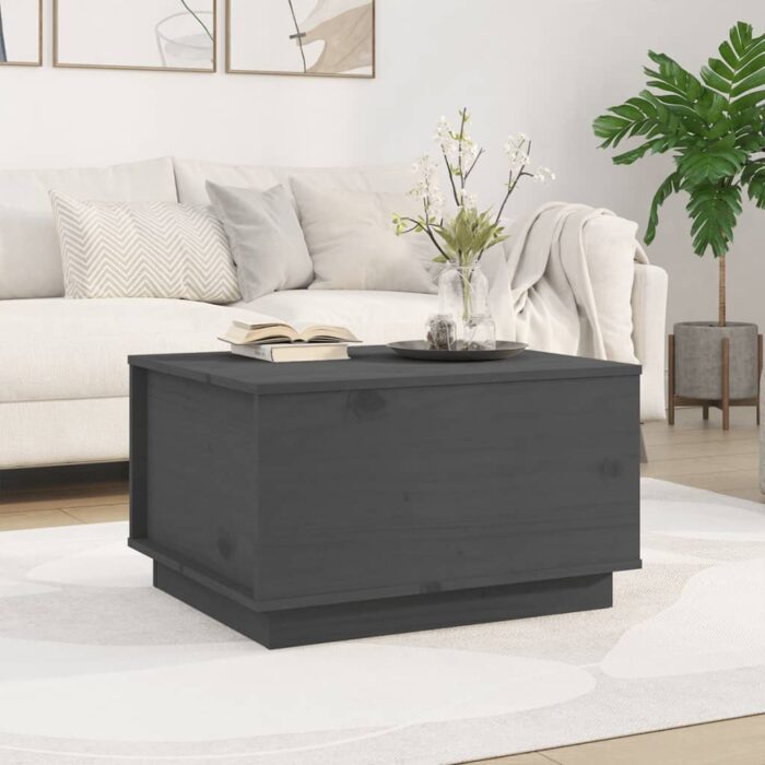 Table basse Gris 60x50x35 cm Bois massif de pin – Image 1