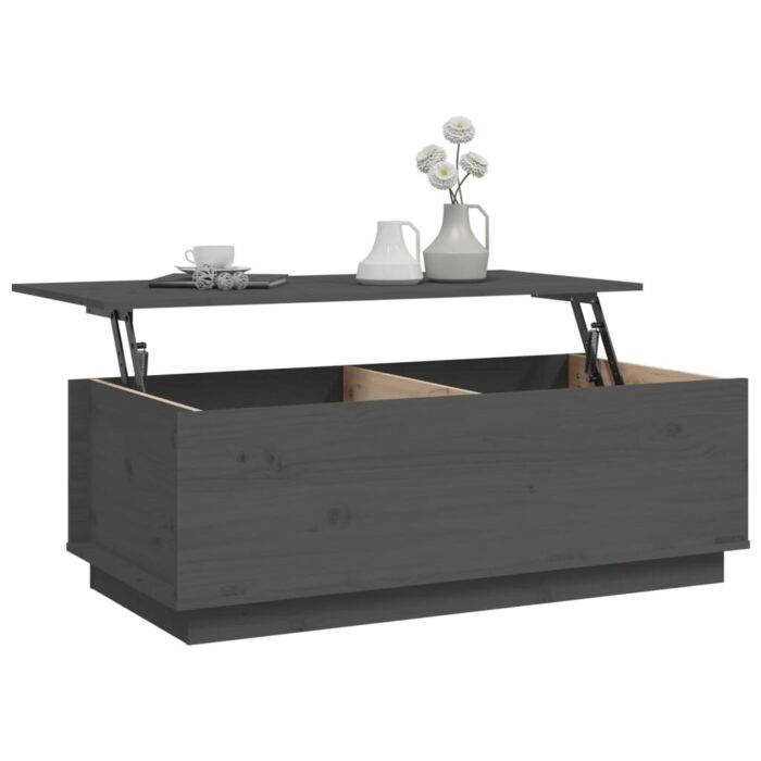 Table basse Gris 100x50x35 cm Bois massif de pin – Image 3