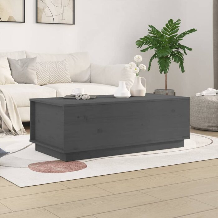 Table basse Gris 100x50x35 cm Bois massif de pin – Image 1