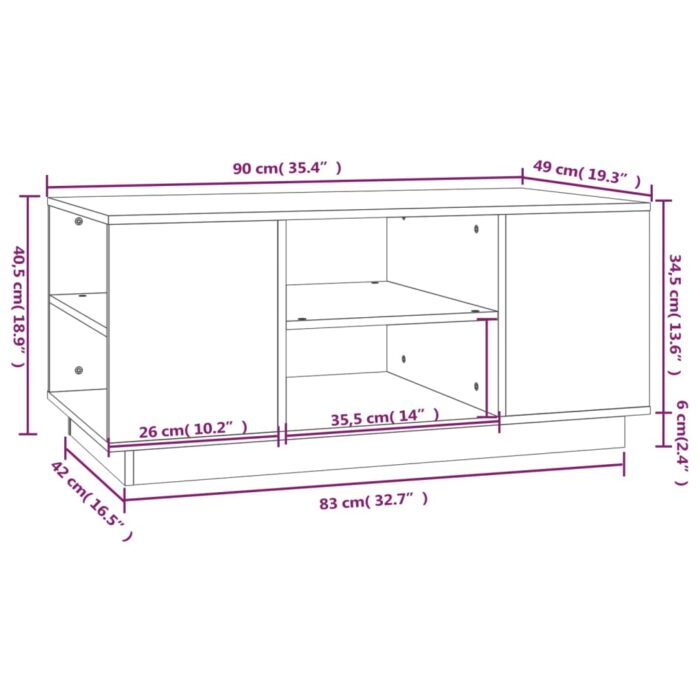 Table basse Blanc 90x49x40,5 cm Bois massif de pin – Image 6