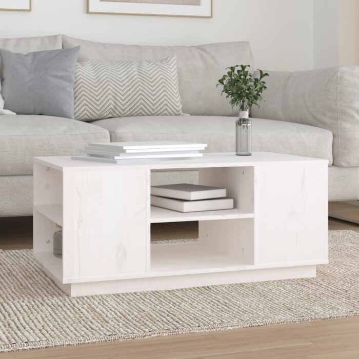 Table basse Blanc 90x49x40,5 cm Bois massif de pin – Image 1