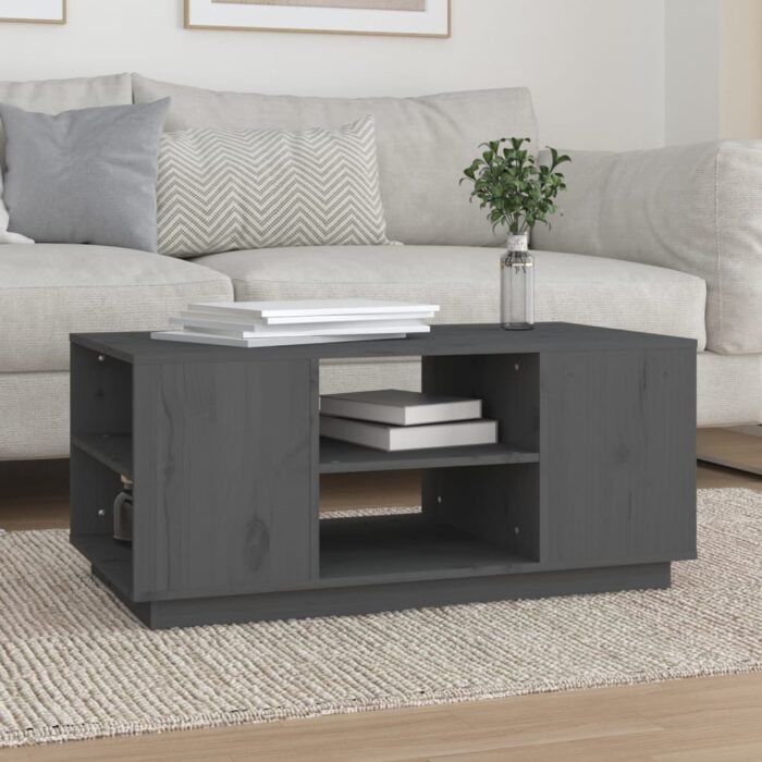 Table basse Gris 90x49x40,5 cm Bois massif de pin – Image 1