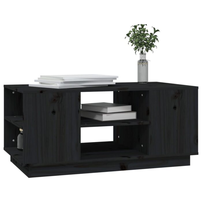 Table basse Noir 90x49x40,5 cm Bois massif de pin – Image 2