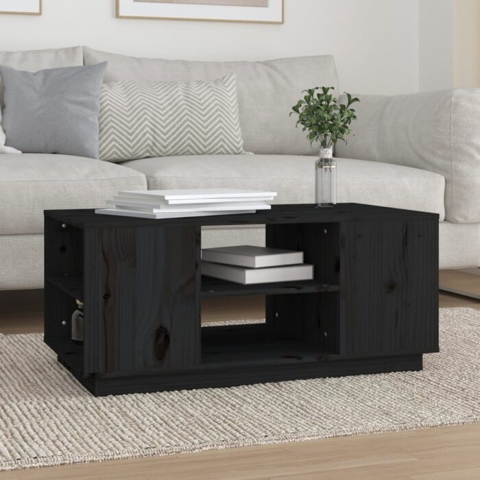 Table basse Noir 90x49x40,5 cm Bois massif de pin – Image 1