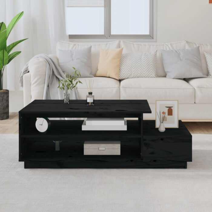 Table basse Noir 120x50x40,5 cm Bois massif de pin – Image 1