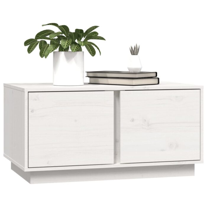 Table basse Blanc 80x50x40 cm Bois massif de pin – Image 2