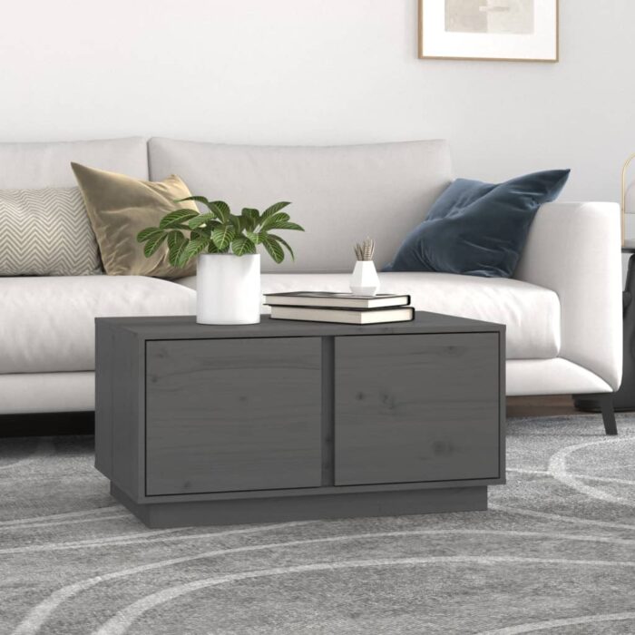 Table basse Gris 80x50x40 cm Bois massif de pin – Image 1