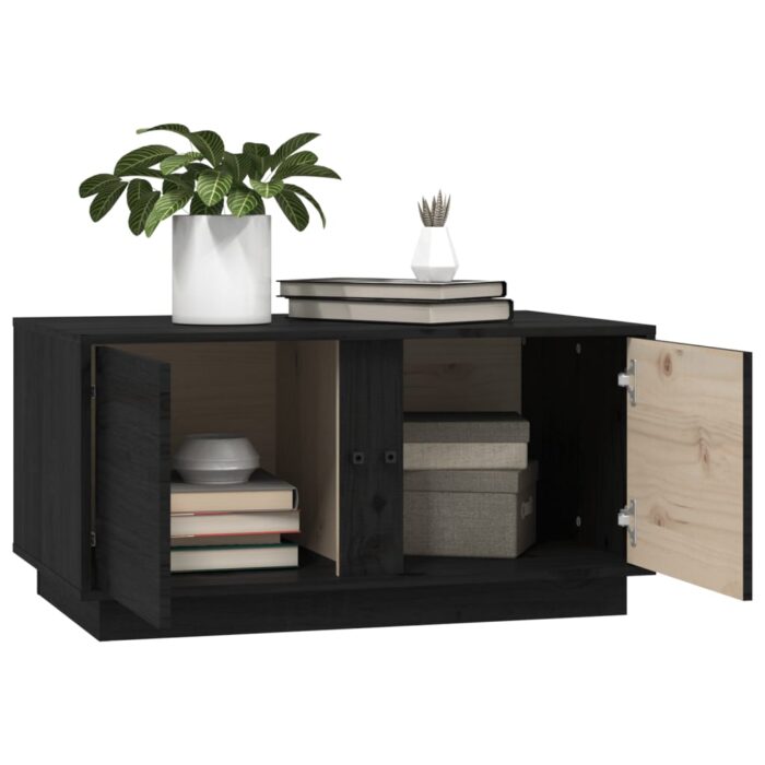 Table basse Noir 80x50x40 cm Bois massif de pin – Image 3
