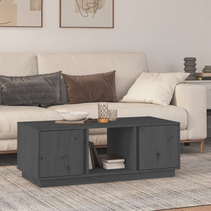 Table basse Gris 110x50x40 cm Bois massif de pin – Image 1