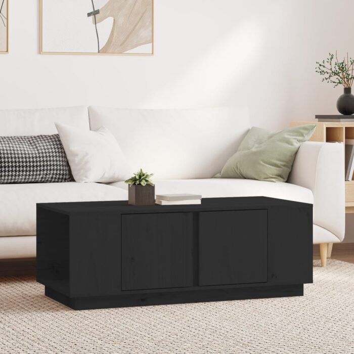 Table basse Noir 110x50x40 cm Bois massif de pin – Image 1
