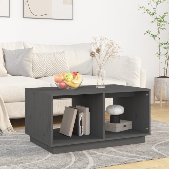 Table basse Gris 80x50x40 cm Bois massif de pin – Image 1