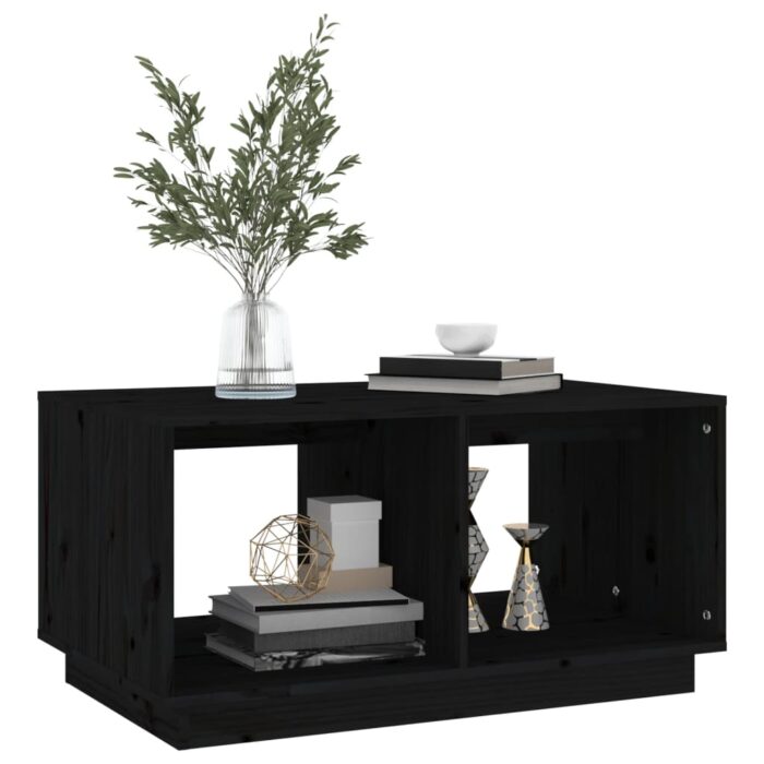 Table basse Noir 80x50x40 cm Bois massif de pin – Image 2