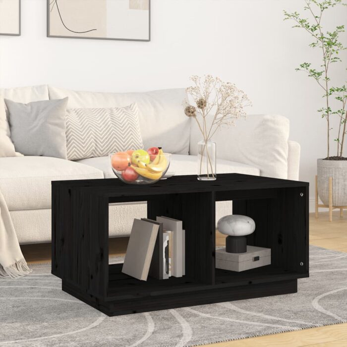 Table basse Noir 80x50x40 cm Bois massif de pin – Image 1