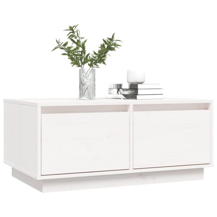 Table basse Blanc 80x50x35 cm Bois massif de pin – Image 2