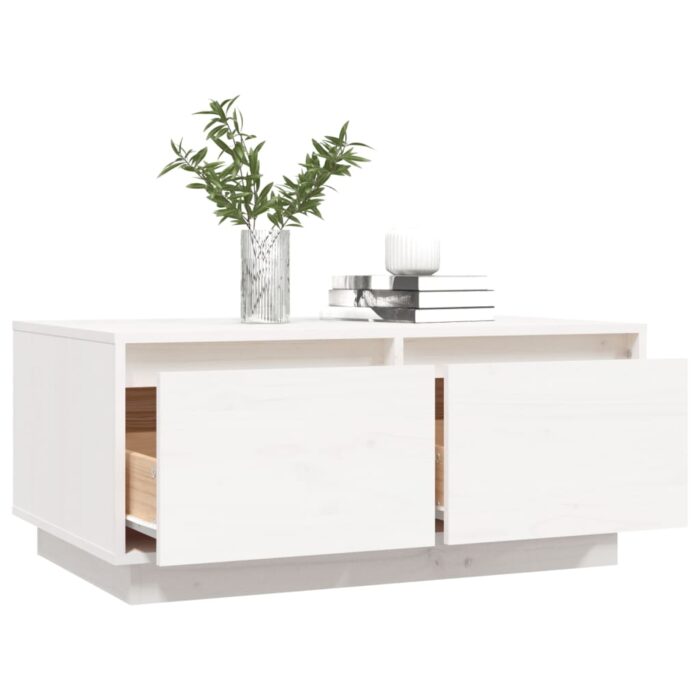 Table basse Blanc 80x50x35 cm Bois massif de pin – Image 3