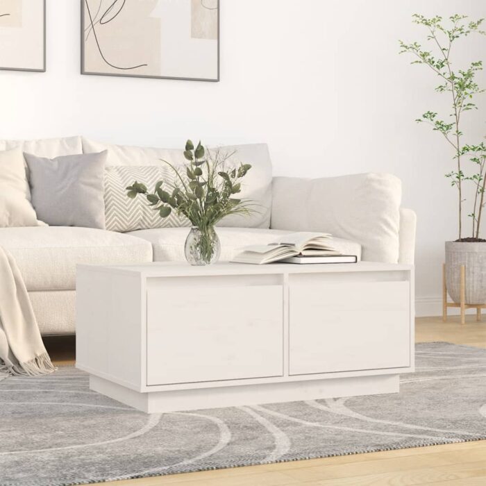 Table basse Blanc 80x50x35 cm Bois massif de pin – Image 1