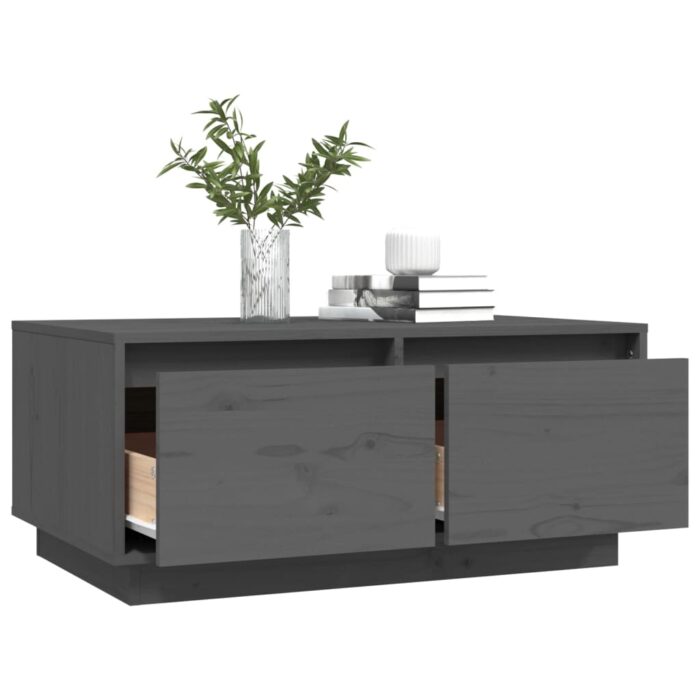 Table basse Gris 80x50x35 cm Bois massif de pin – Image 3