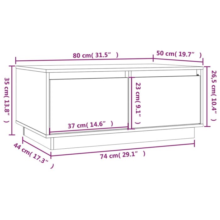 Table basse Gris 80x50x35 cm Bois massif de pin – Image 8