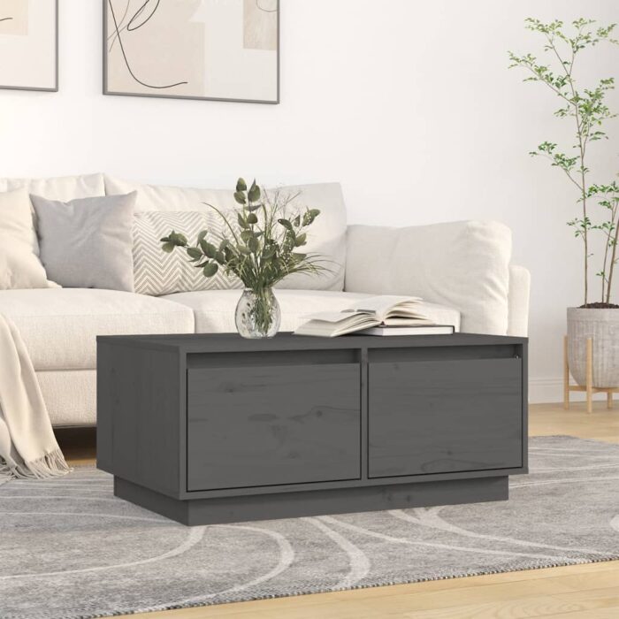 Table basse Gris 80x50x35 cm Bois massif de pin – Image 1