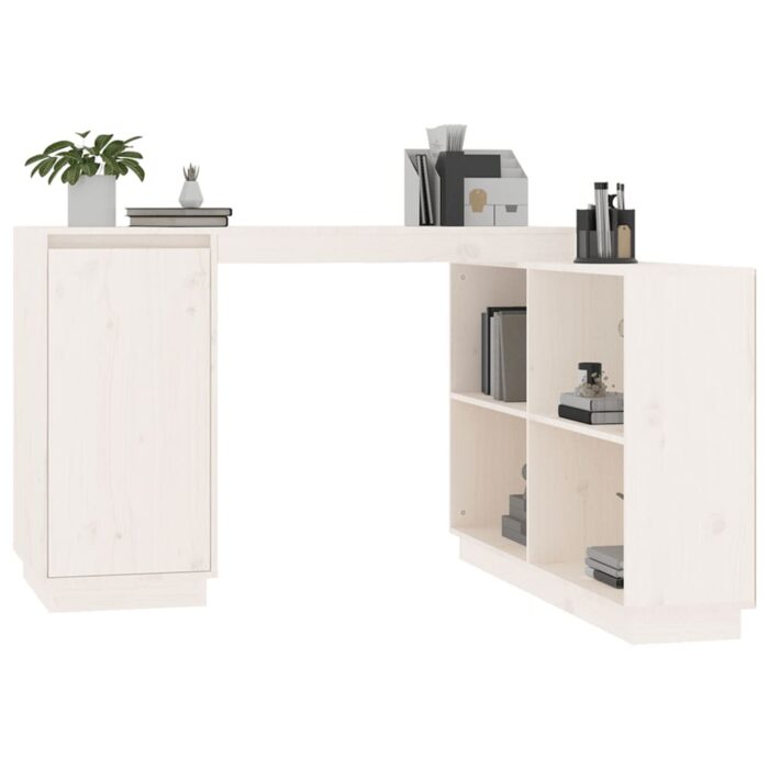 Bureau Blanc 110x50x75 cm Bois massif de pin – Image 2