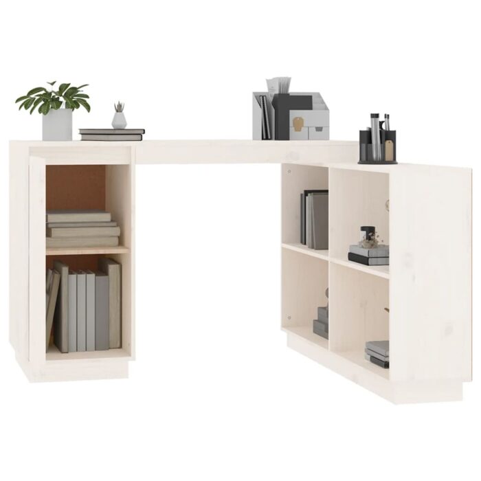 Bureau Blanc 110x50x75 cm Bois massif de pin – Image 3