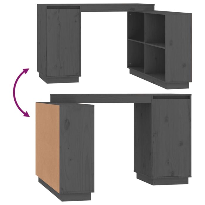 Bureau Gris 110x50x75 cm Bois massif de pin – Image 7