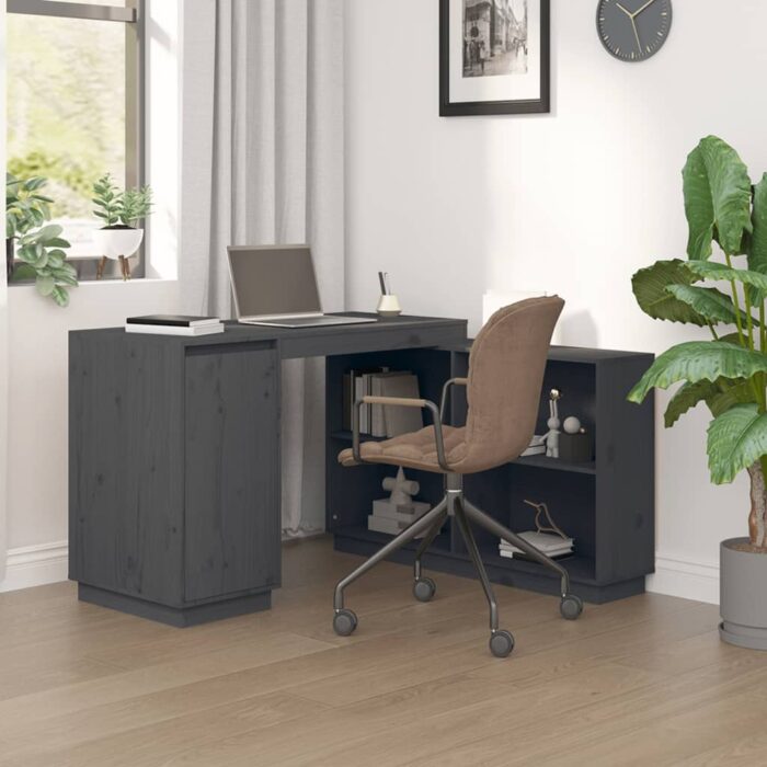 Bureau Gris 110x50x75 cm Bois massif de pin – Image 1