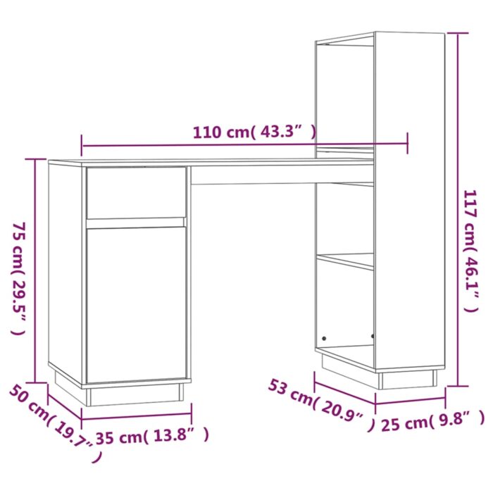 Bureau 110x53x117 cm Bois massif de pin – Image 9