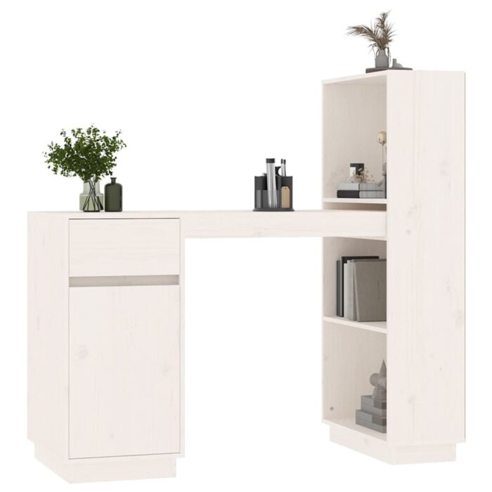 Bureau Blanc 110x53x117 cm Bois massif de pin – Image 2