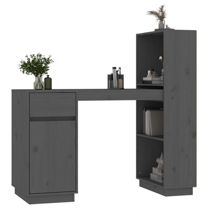 Bureau Gris 110x53x117 cm Bois massif de pin – Image 2