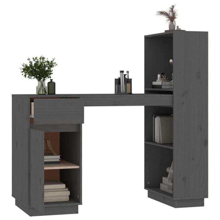 Bureau Gris 110x53x117 cm Bois massif de pin – Image 3