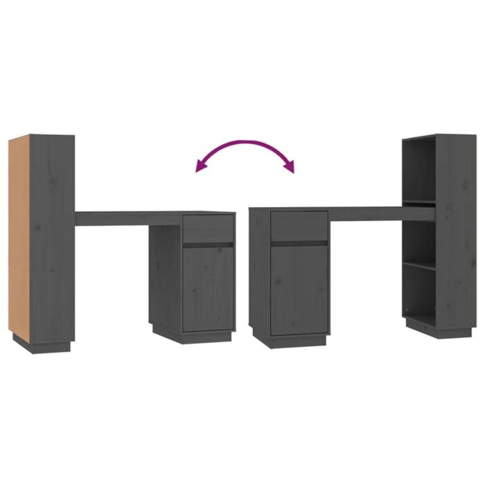 Bureau Gris 110x53x117 cm Bois massif de pin – Image 7