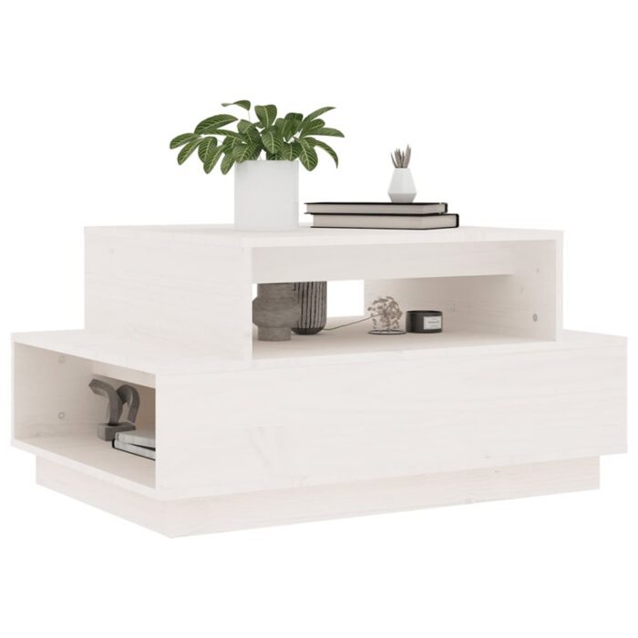 Table basse Blanc 80x55x40,5 cm Bois massif de pin – Image 2